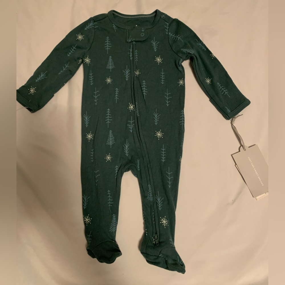 Cloud Island Forest Green Footie with Tree Design